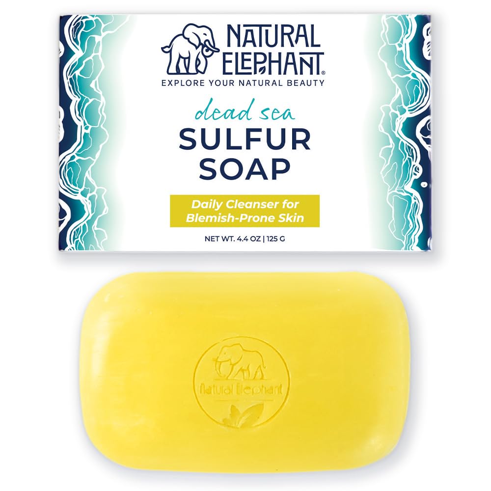 Natural Elephant front packaging showing the Dead Sea sulfur soap and benefits