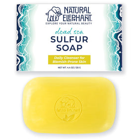 Natural Elephant front packaging showing the Dead Sea sulfur soap and benefits