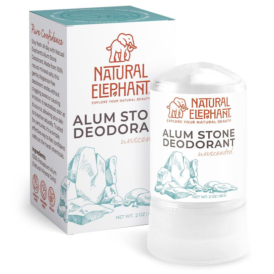 Natural Elephant front packaging showing brand and unscented mineral stick benefit