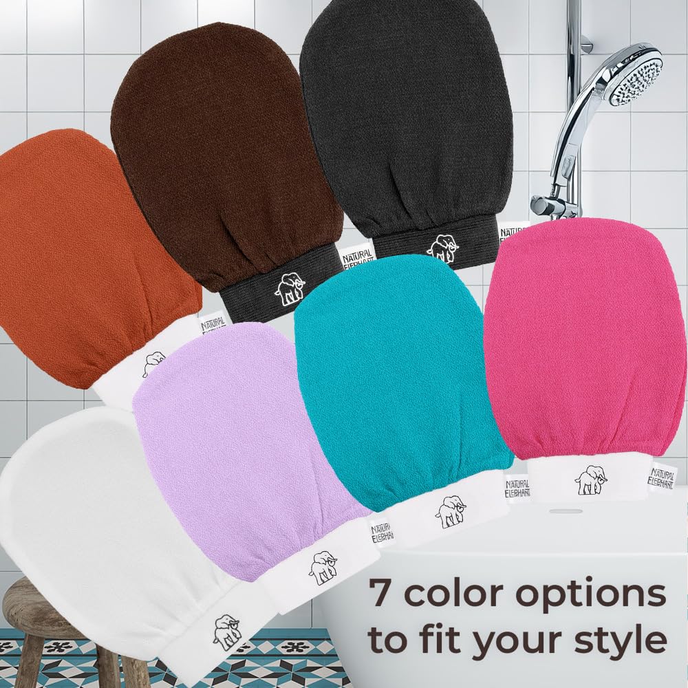 Natural Elephant mitt in shower demonstrating quick spa-style exfoliation