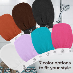 Natural Elephant mitt in shower demonstrating quick spa-style exfoliation