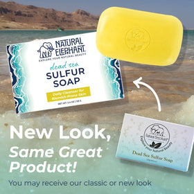 Natural Elephant soap on bath shelf lifestyle shot conveying daily routine use