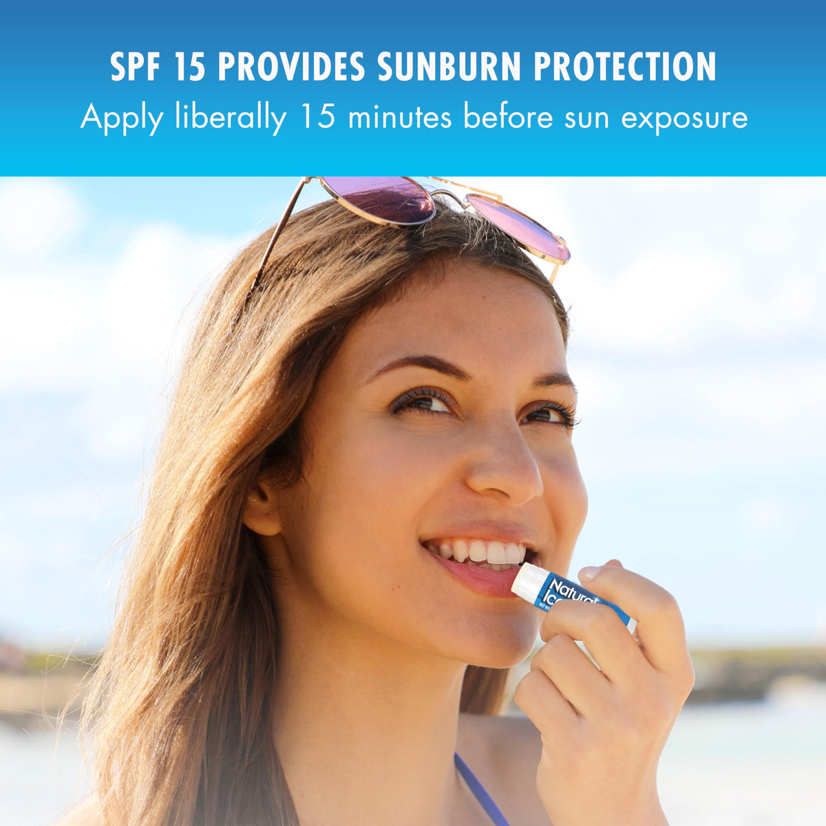 Natural Ice close-up of SPF 15 label indicating sun protection