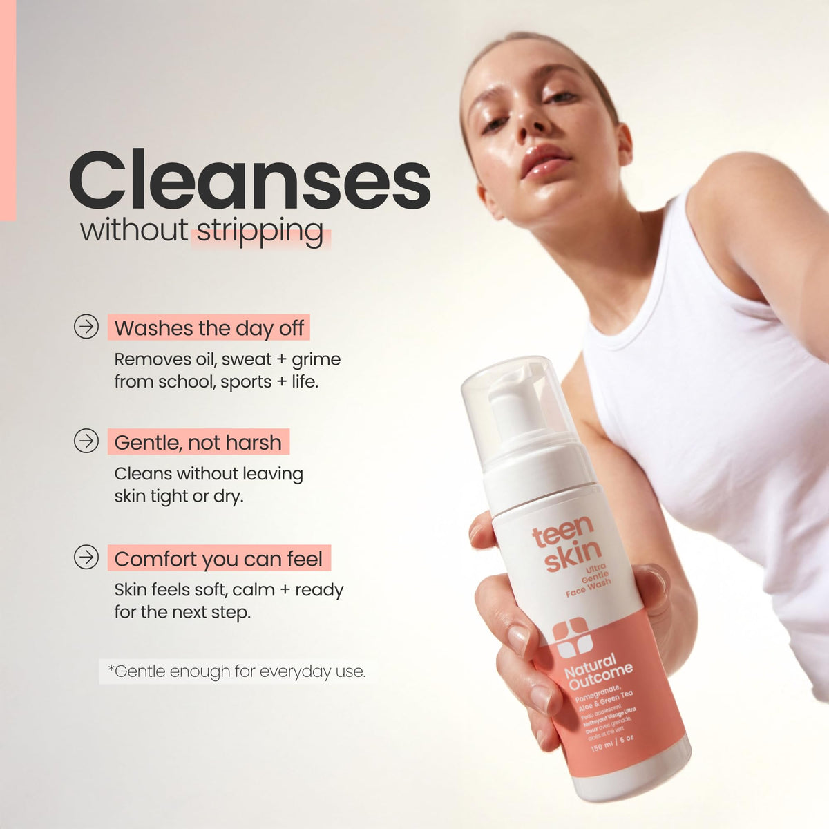 Natural Outcome foam texture lather demonstrating gentle cleansing benefit