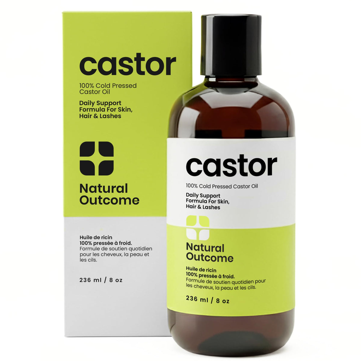 natural outcome front packaging 8oz amber bottle showing brand and label for protection