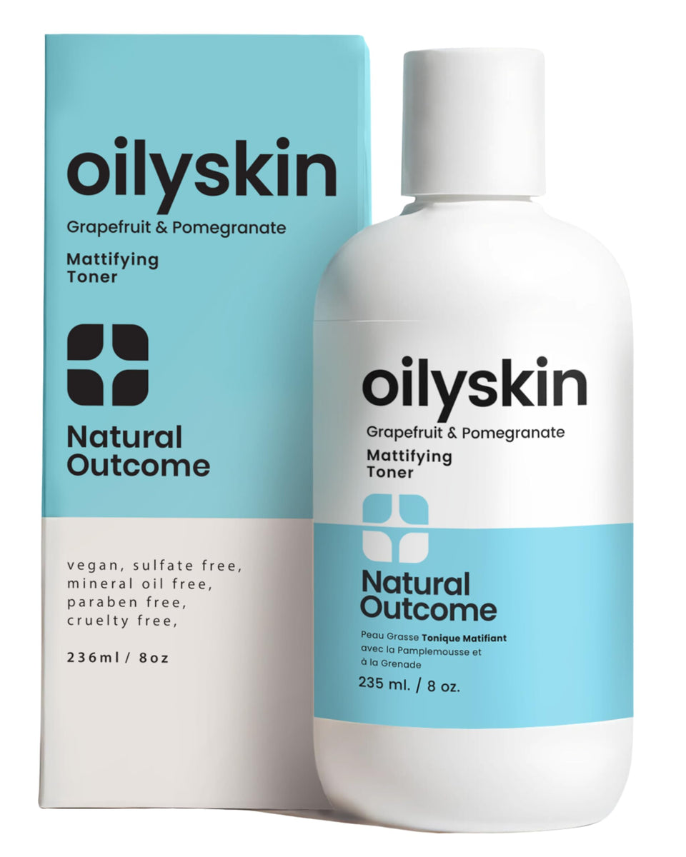 Natural Outcome front bottle shot showing 8 oz toner and matte packaging benefit