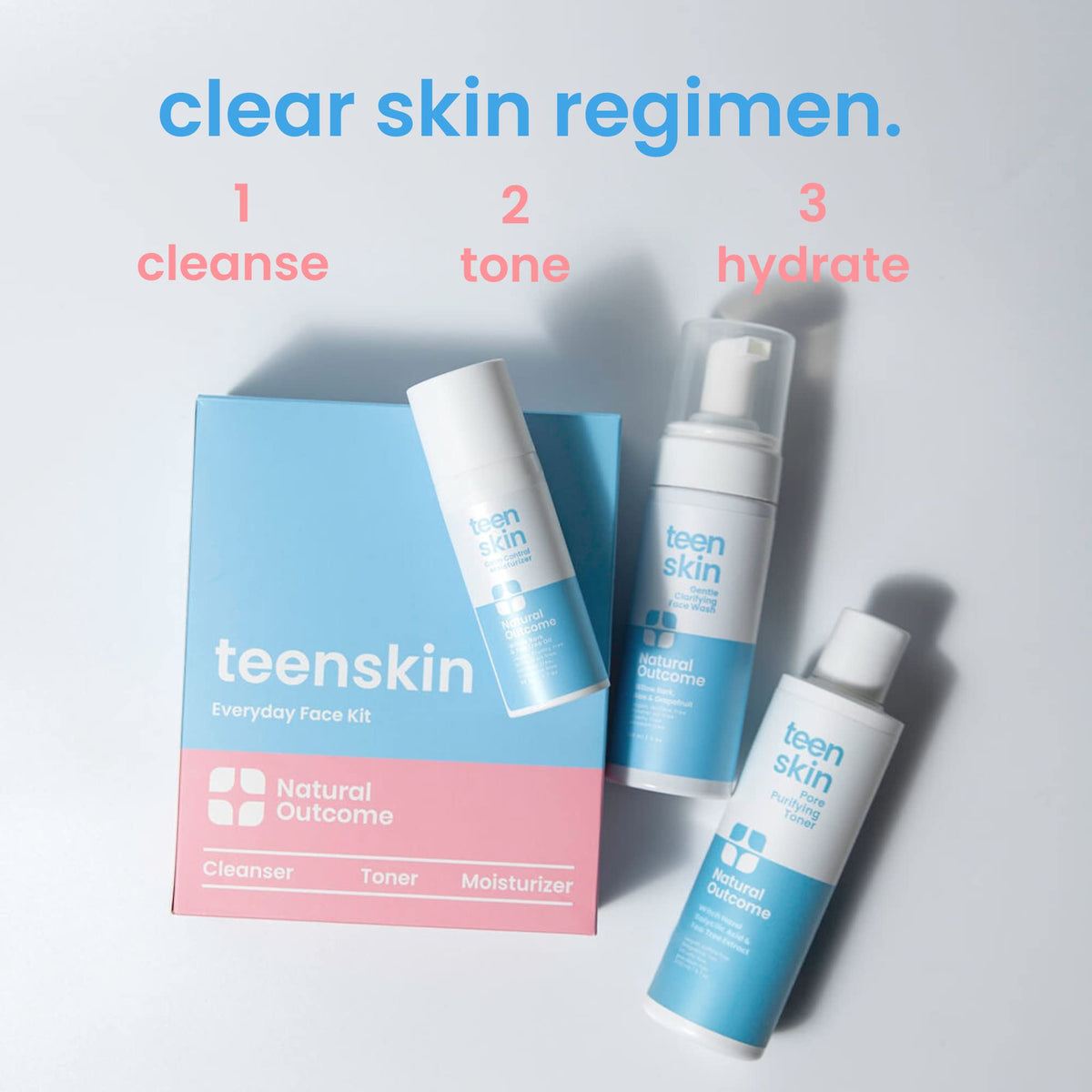 Natural Outcome foam cleanser pump close-up demonstrating gentle foamy texture
