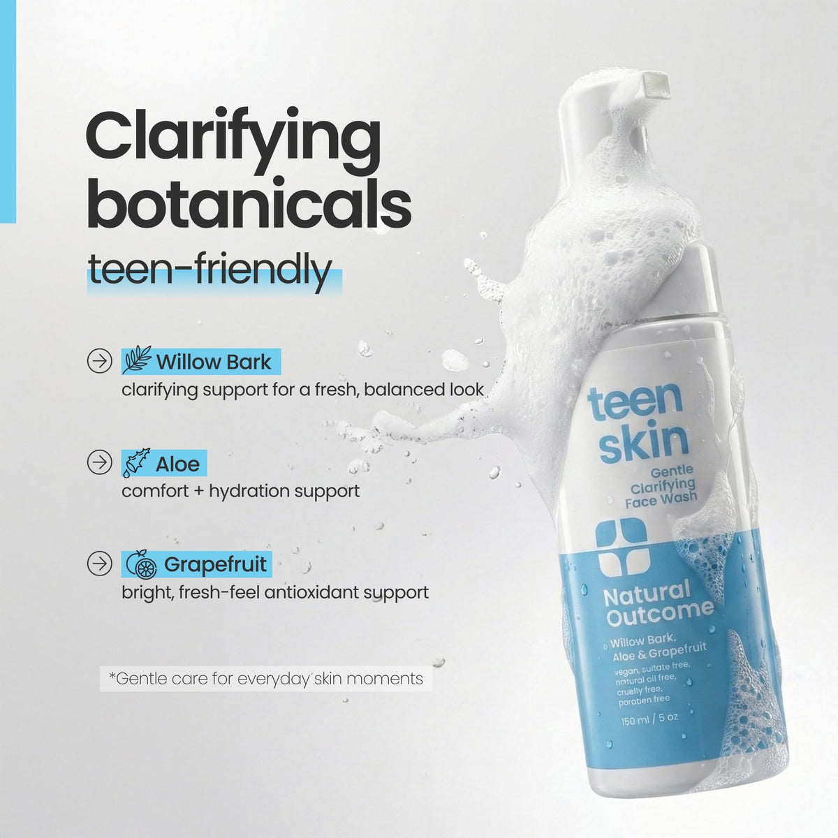 natural outcome teens using face wash in bathroom demonstrating gentle daily cleansing routine