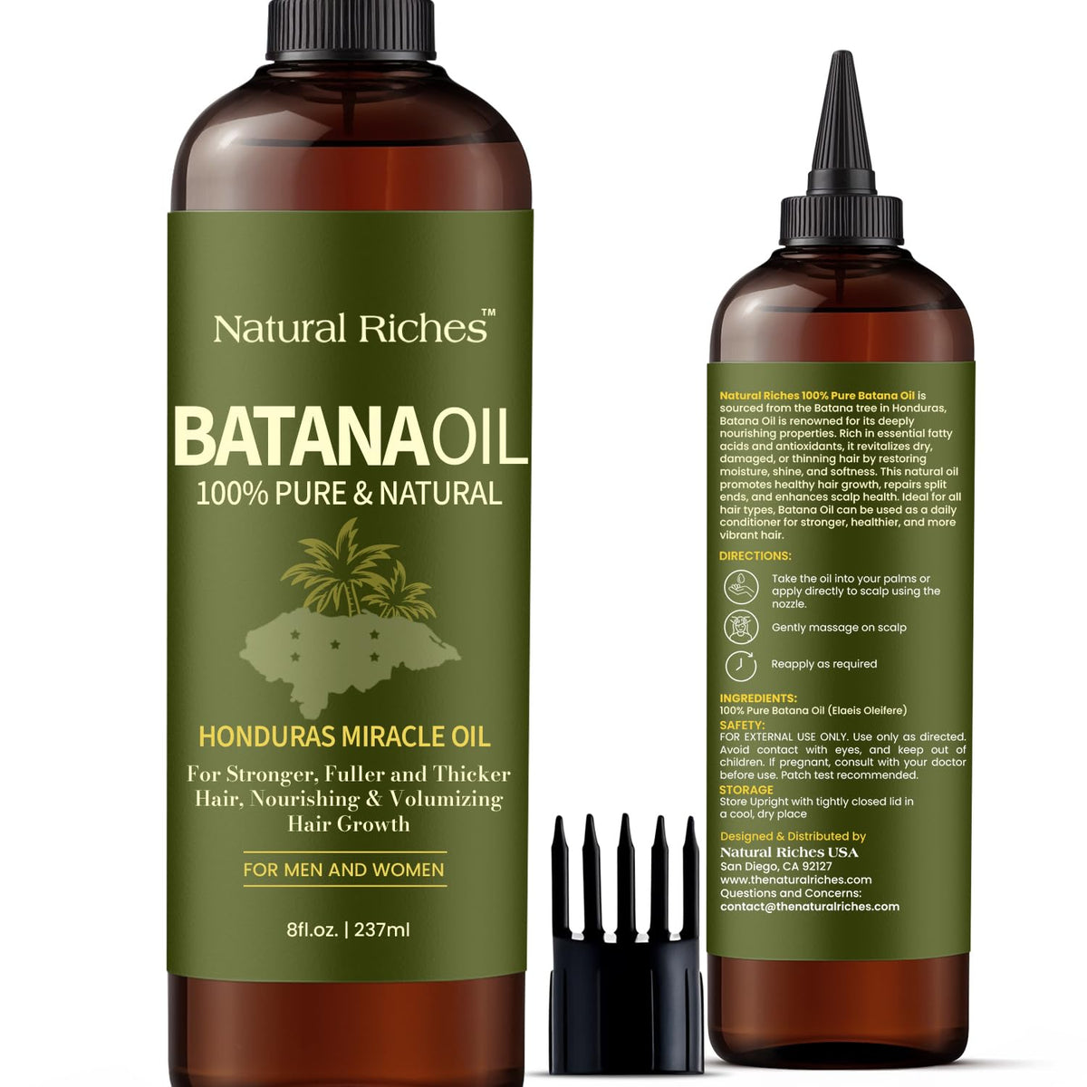 Natural Riches front packaging showing bottle and clean label, highlights purity