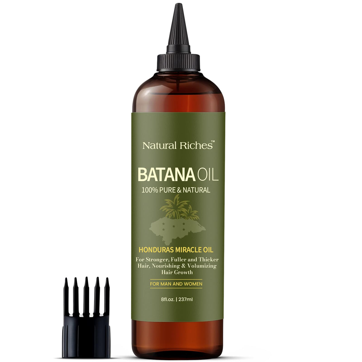 Natural Riches bottle on bathroom counter illustrating daily routine use