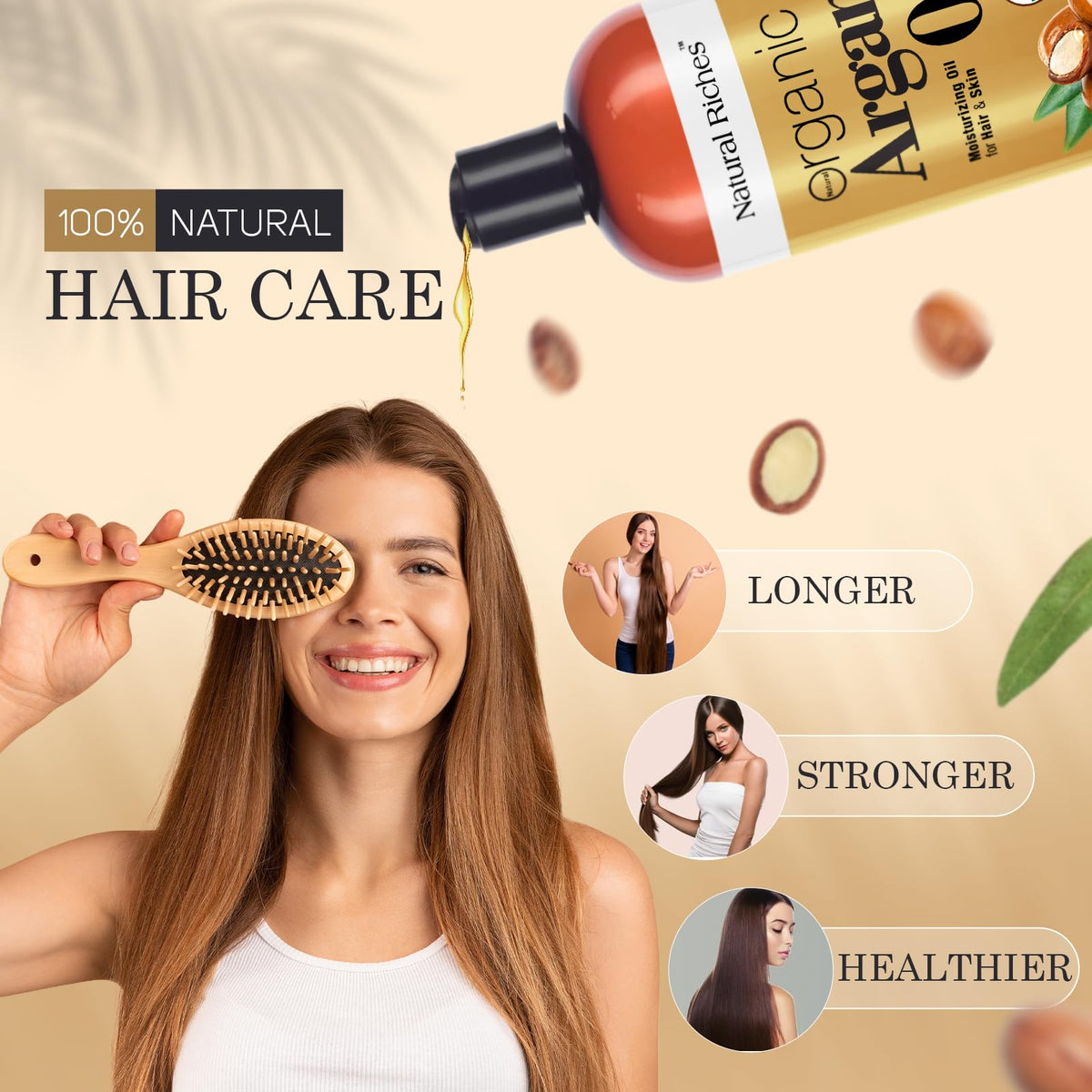 Natural Riches drop of oil on fingertip for facial application and light absorption