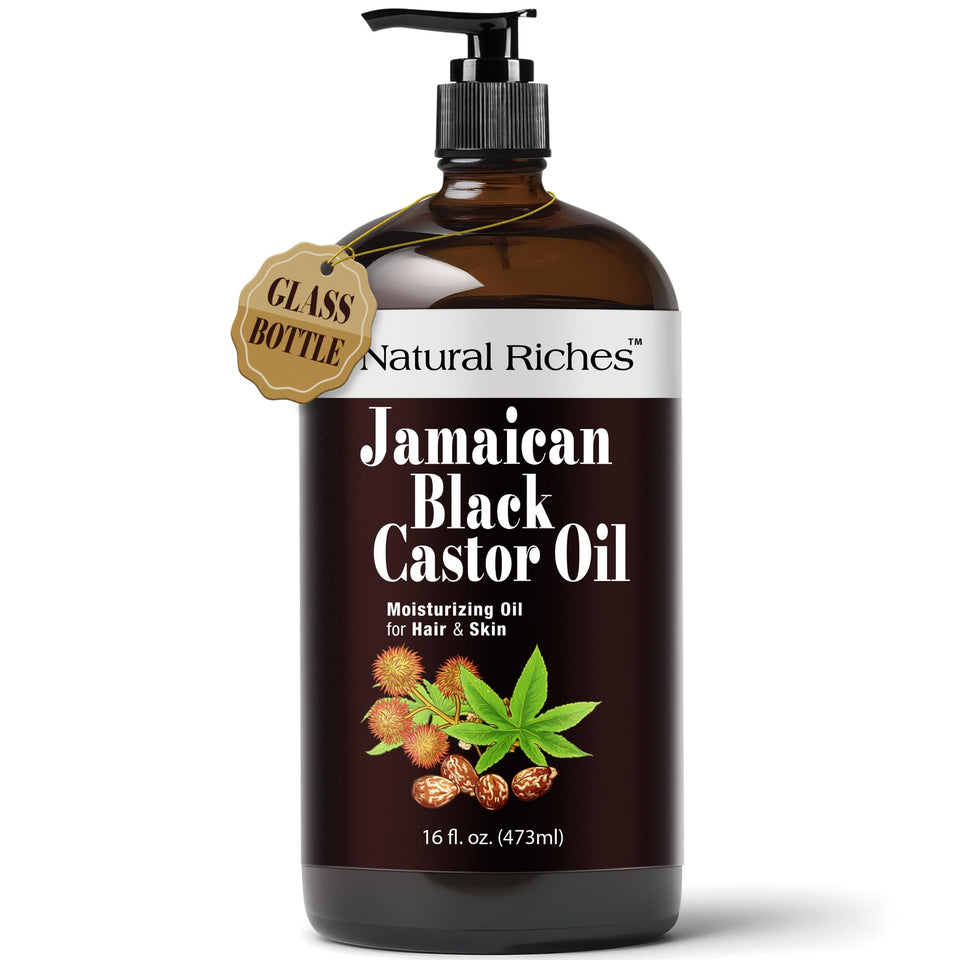 Natural Riches front glass bottle showing pure oil for hair nourishment