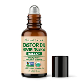 Natural Riches front packaging showing bottle and label, highlighting organic benefits