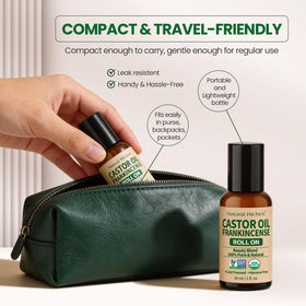 Natural Riches bottle by sink with towel, suggesting daily skincare routine convenience