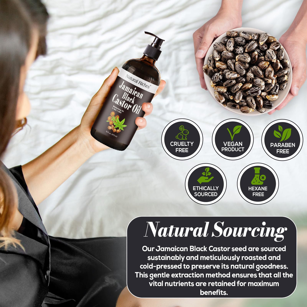 Natural Riches castor seeds and raw ingredients showing traditional sourcing benefit