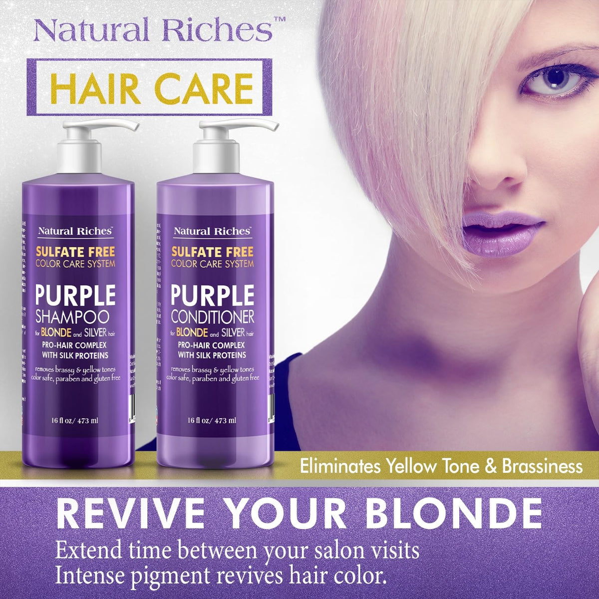 Natural Riches shampoo texture close-up showing violet pigment benefits