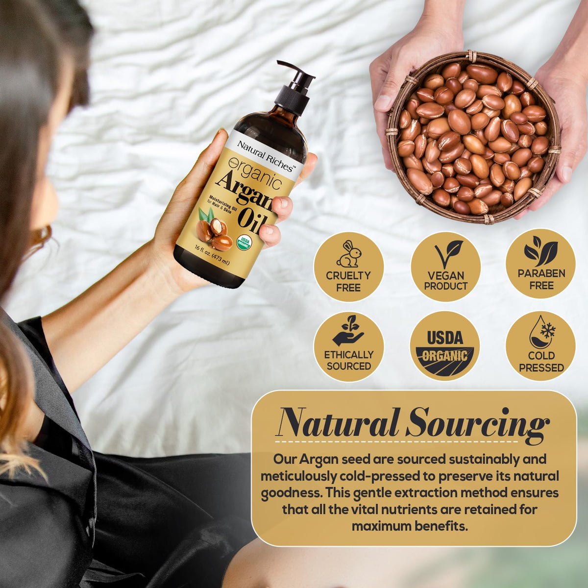 Natural Riches skin application on face showing hydration and softer skin benefit