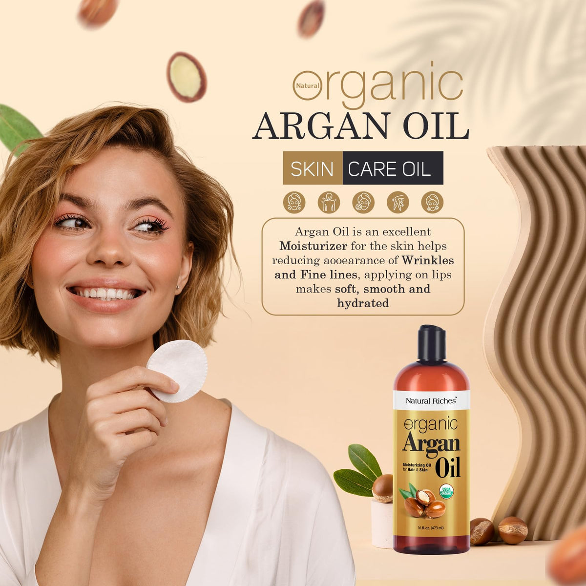 Natural Riches oil texture glistening on palm illustrating non-greasy moisture