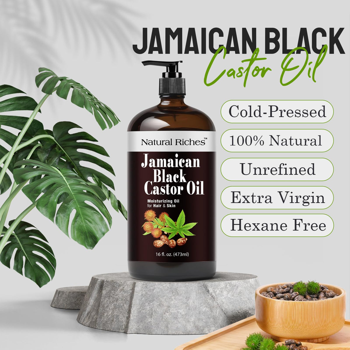 Natural Riches oil on palm demonstrating thickness and deep moisturizing benefit