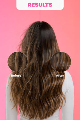 Natural Sant illustrative before and after hair image showing reduced breakage benefit