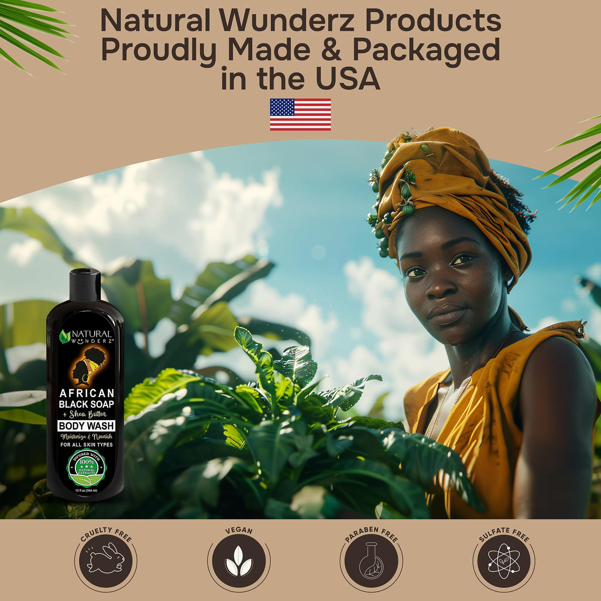 Natural Wunderz shower lifestyle scene showing product in use for invigorated skin benefit