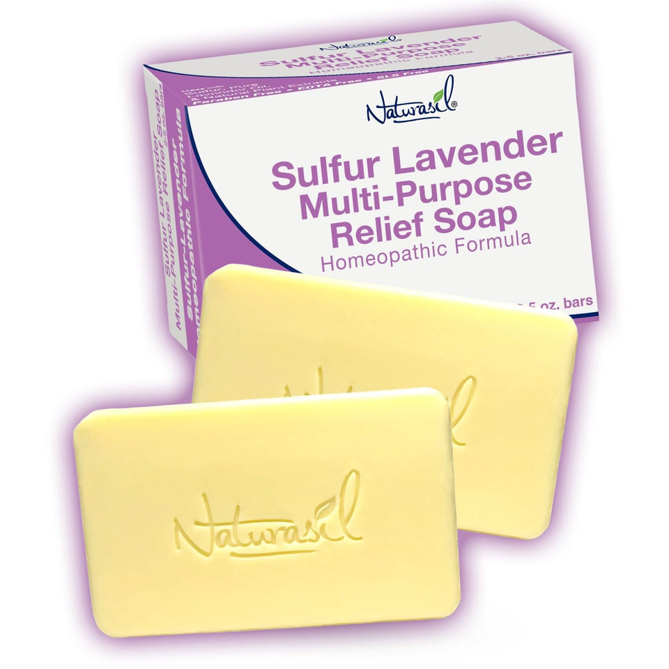 Naturasil front packaging showing the lavender sulfur soap and benefits