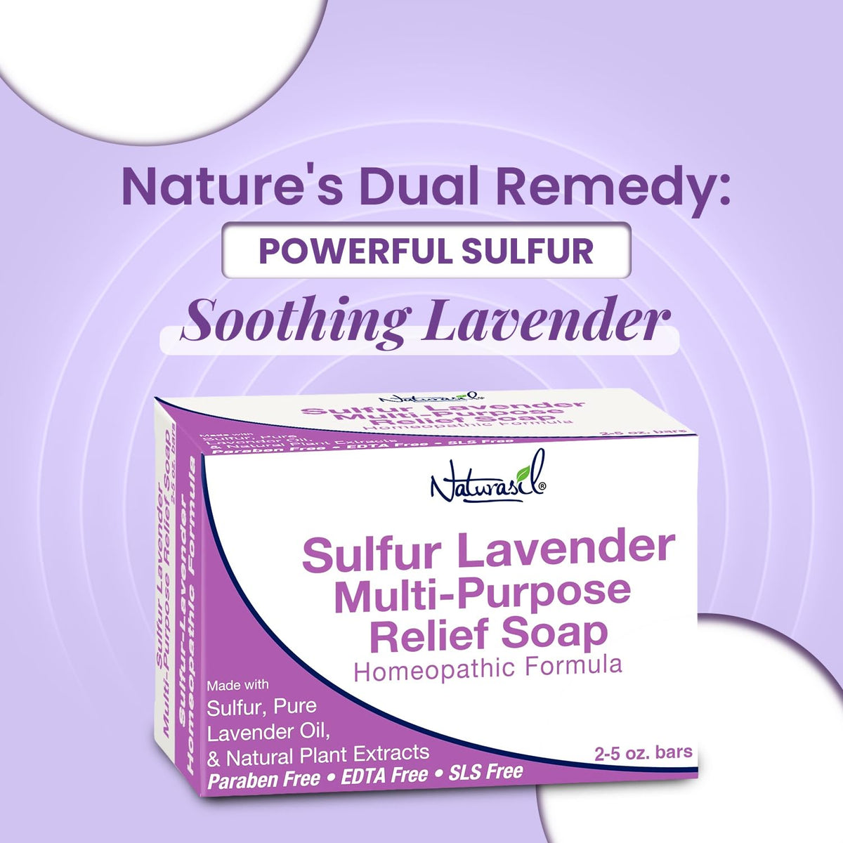 Naturasil lavender oil bottle beside soap indicating calming scent benefit