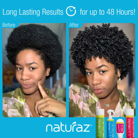 Naturaz on adult curls showing softer, defined texture after use
