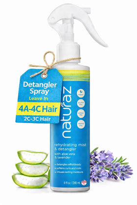 Naturaz front bottle view showing product for faster detangling and hydration