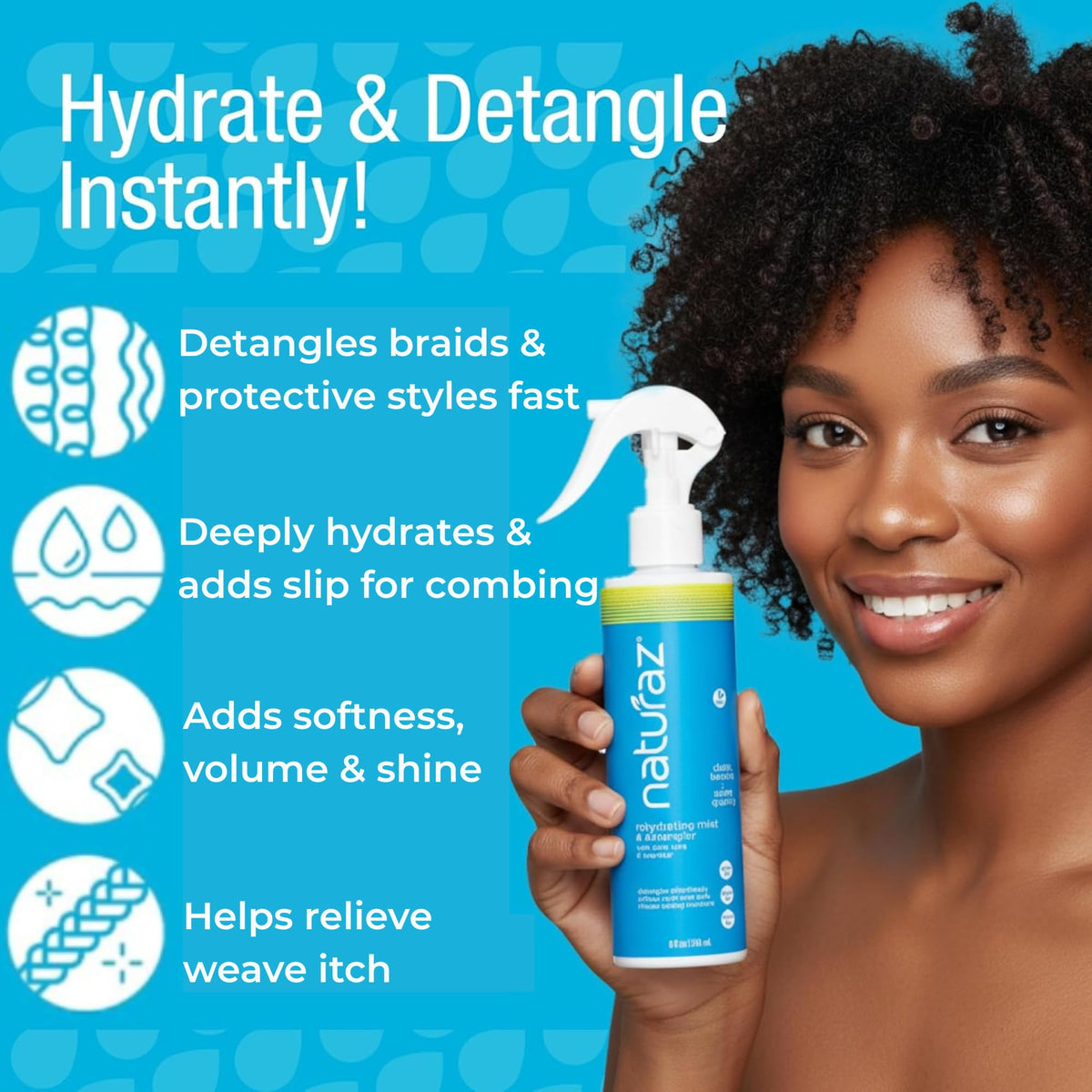 Naturaz spray nozzle releasing mist for even product distribution and ease