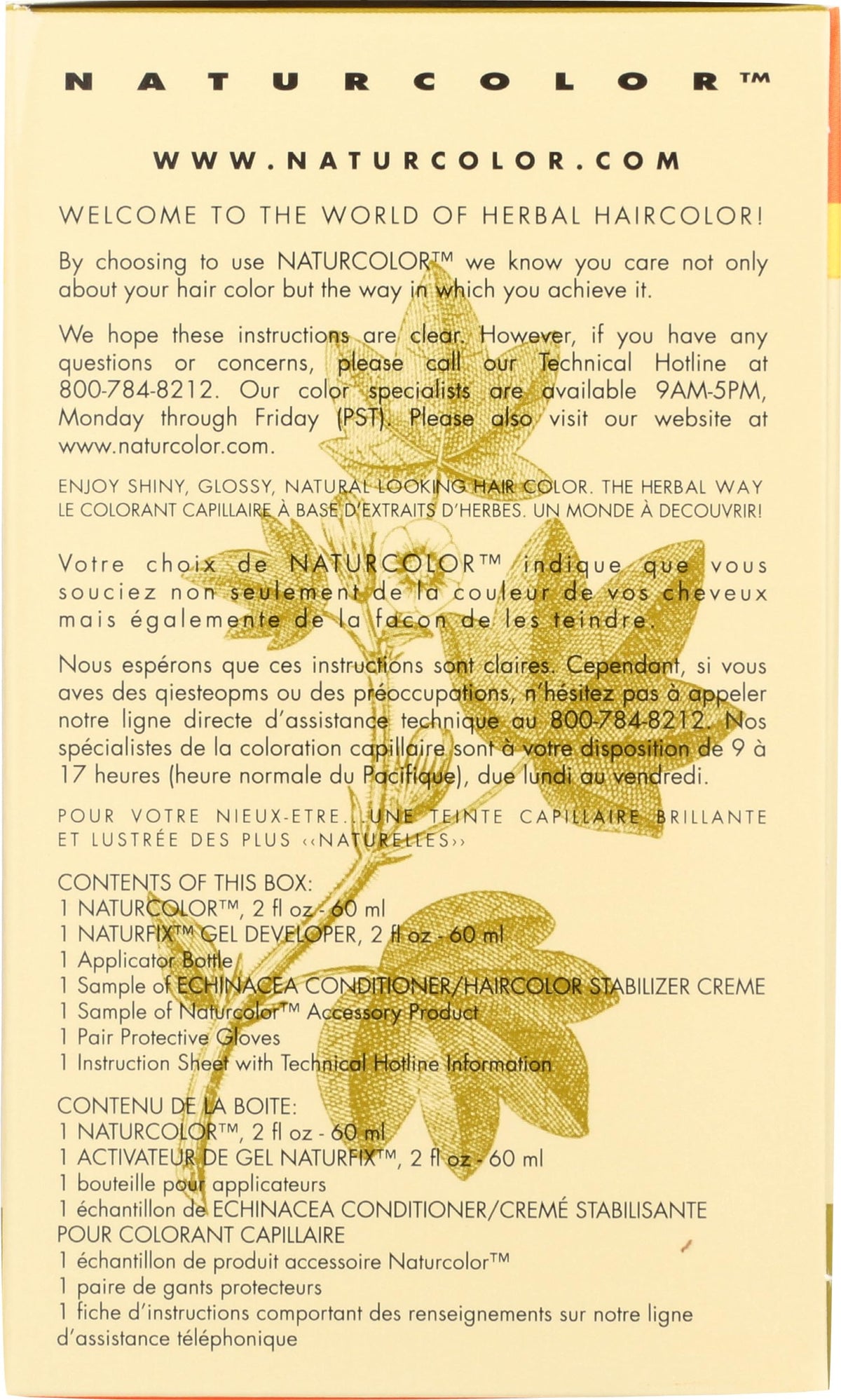 naturcolor label and ingredients panel showing no ammonia claim