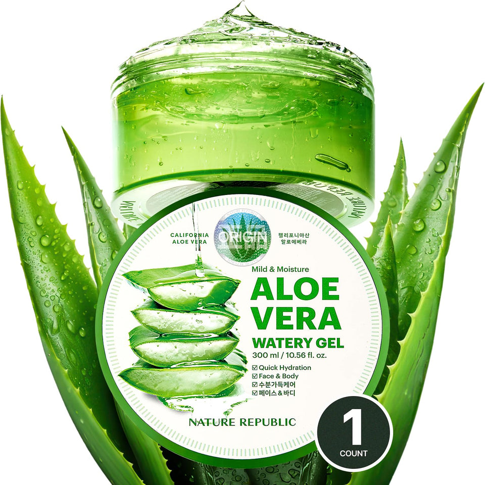 Nature Republic aloe gel front jar showing label and size for clear identification