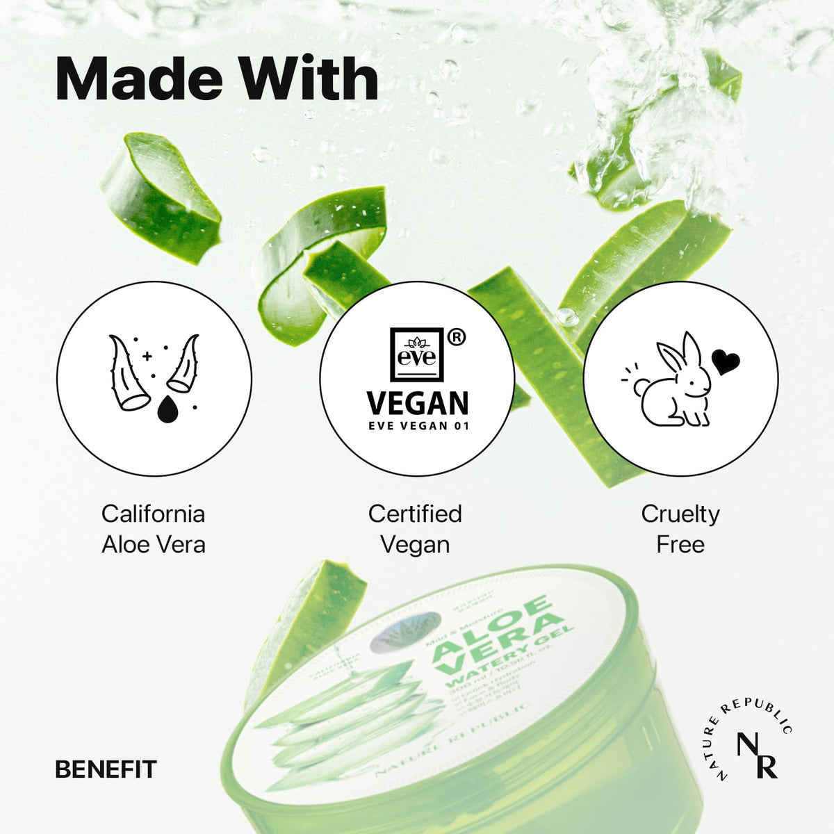 Nature Republic aloe gel open jar top view revealing the cool gel consistency