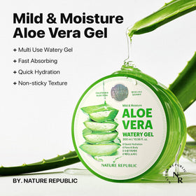 Nature Republic aloe gel texture closeup highlighting lightweight watery-gel hydration