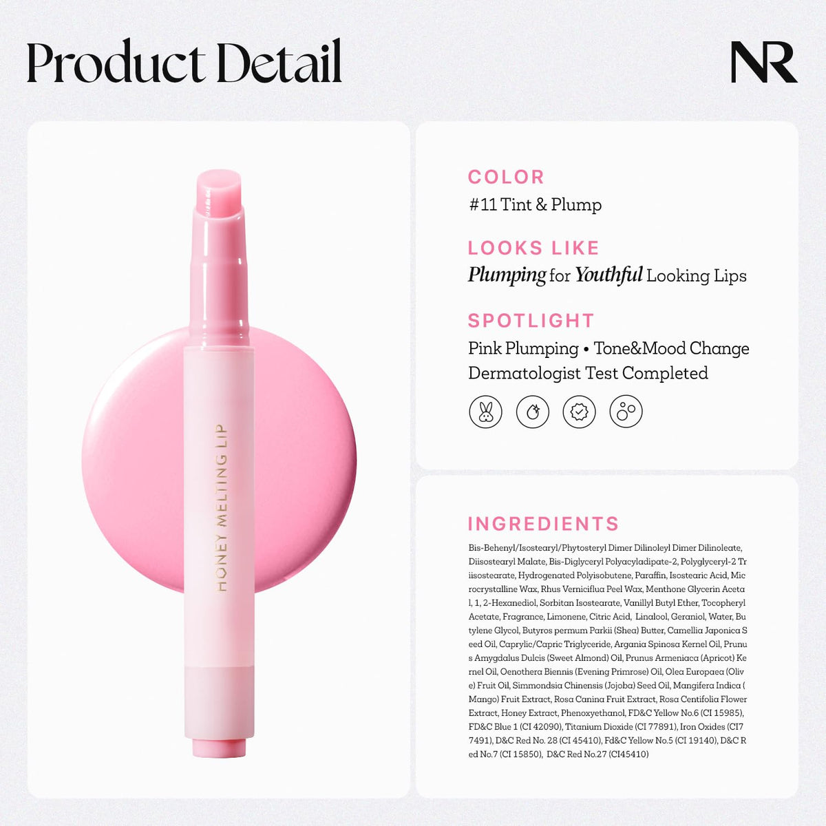 Nature Republic ingredients label showing honey extract and oil complex for nourishing hydration information
