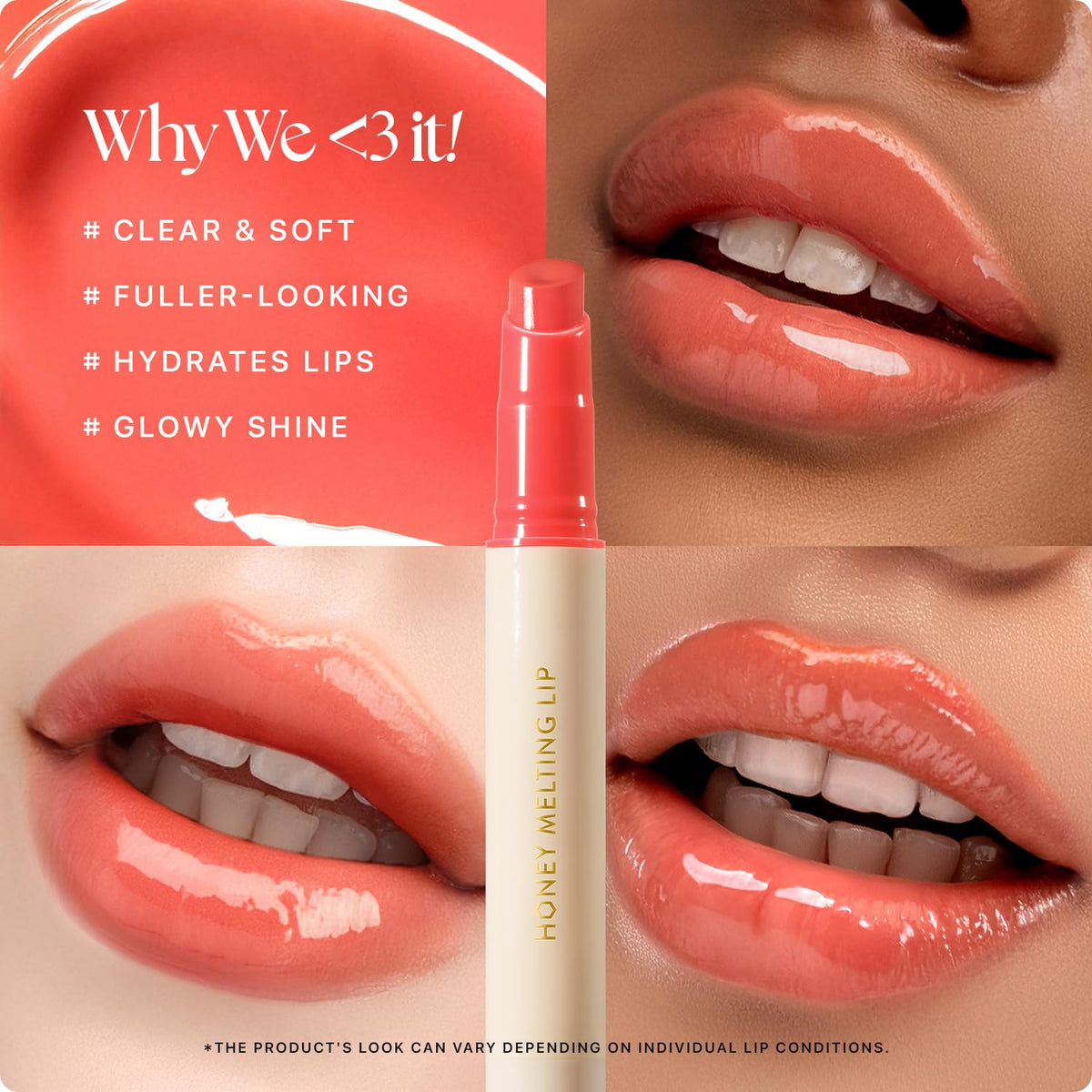 Nature Republic on lips demonstrating sheer peach tint and luminous glow