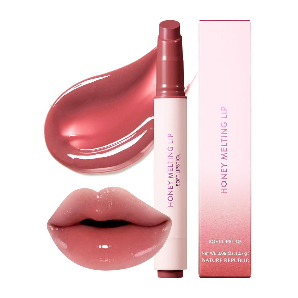 Nature Republic front packaging showing shade 18 Rose Pink and glossy finish benefits