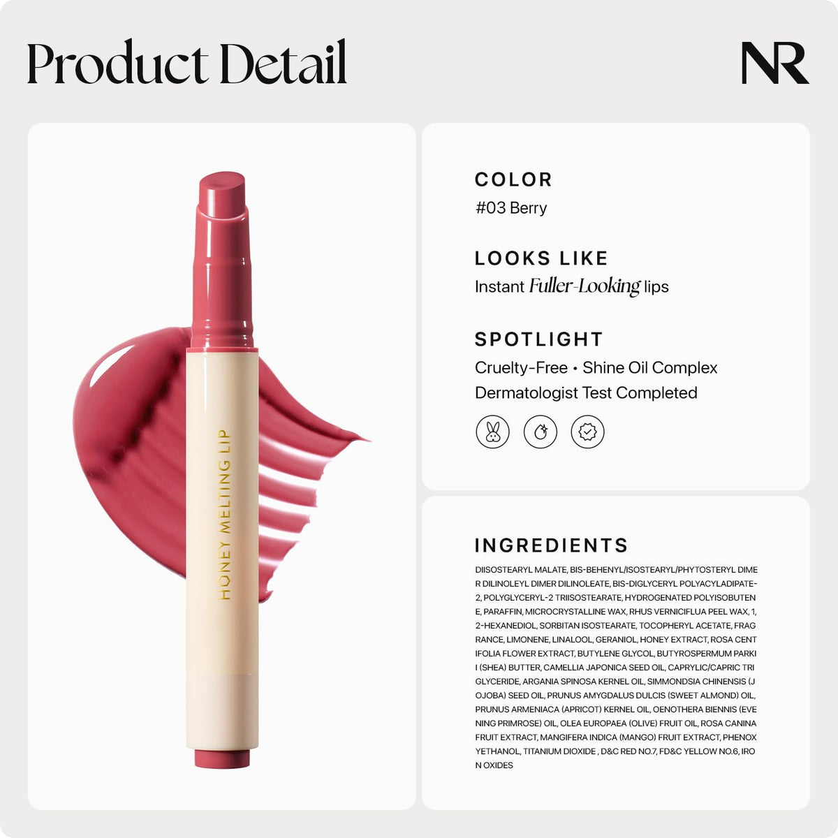 Nature Republic ingredient label highlighting honey extract and oils