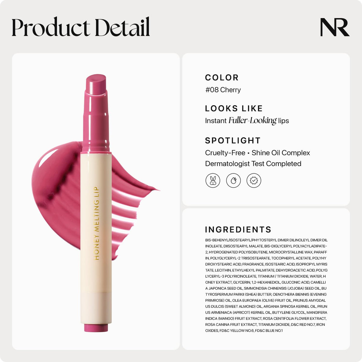 Nature Republic label listing honey extract and shine oil complex benefits