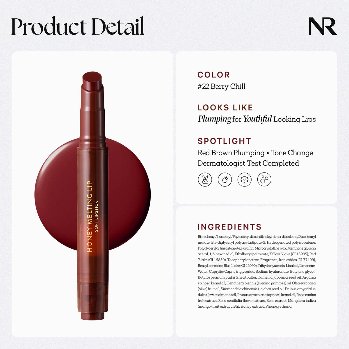 Nature Republic model wearing 22 Berry Chill demonstrating plumped glossy lips