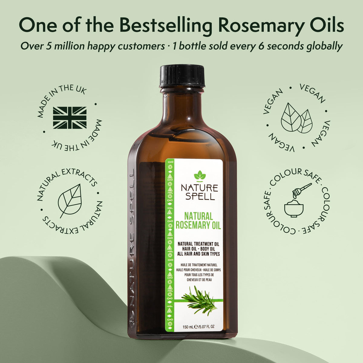 Ingredients label on Nature Spell bottle, highlights safe pre-diluted formula