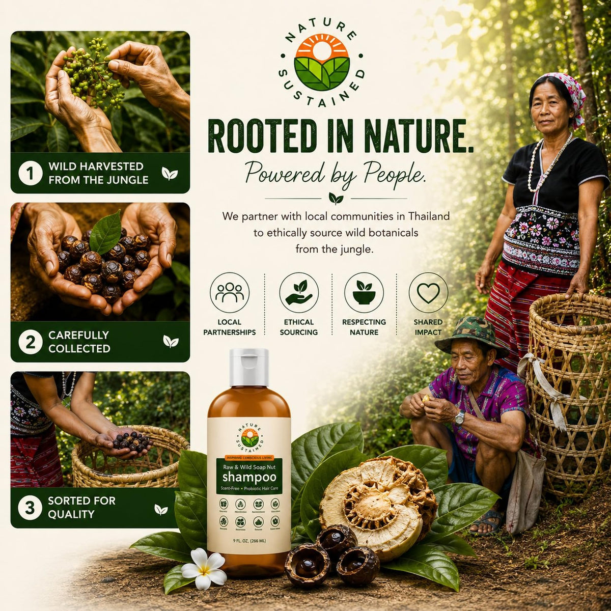 Nature Sustained size and scale with a hand showing travel-friendly 9oz benefit
