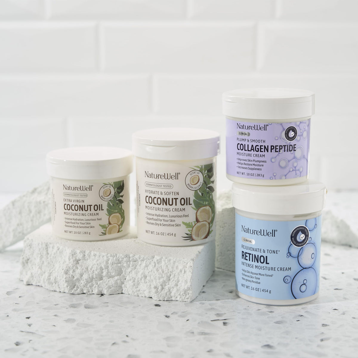 NATURE WELL coconut halves and cream highlighting natural oil benefit