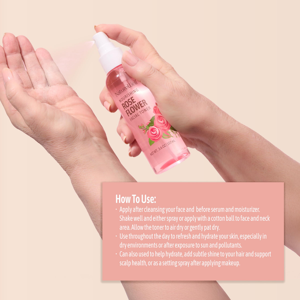 NATURE WELL rose petals and product emphasizing natural ingredient soothing properties