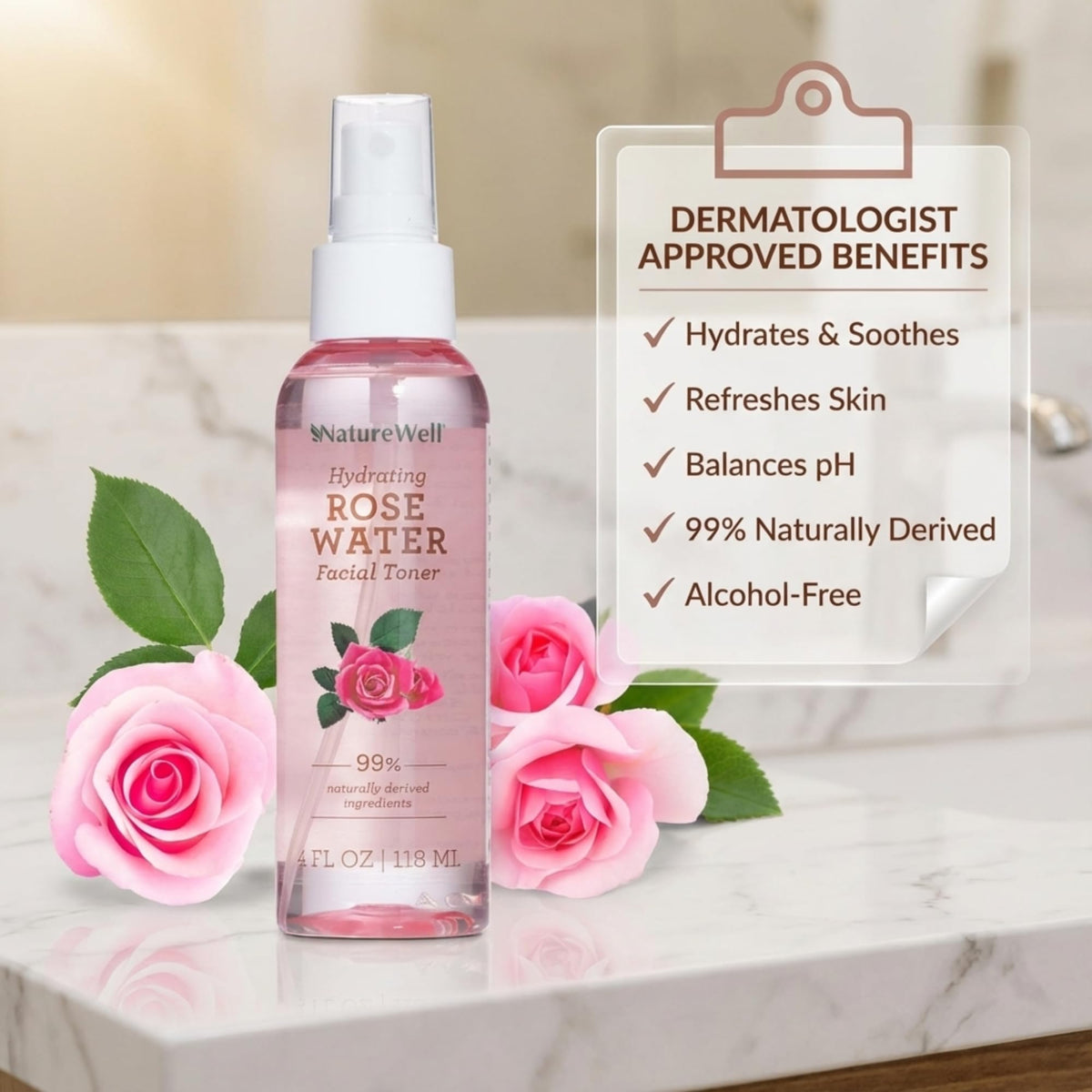 NATURE WELL mist landing on skin surface showing instant hydration boost