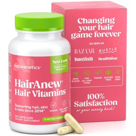 Naturenetics front bottle shot showing clear vegan hair formula benefits
