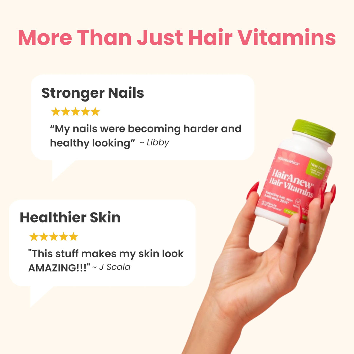 Naturenetics ingredients arranged, highlighting biotin and botanicals