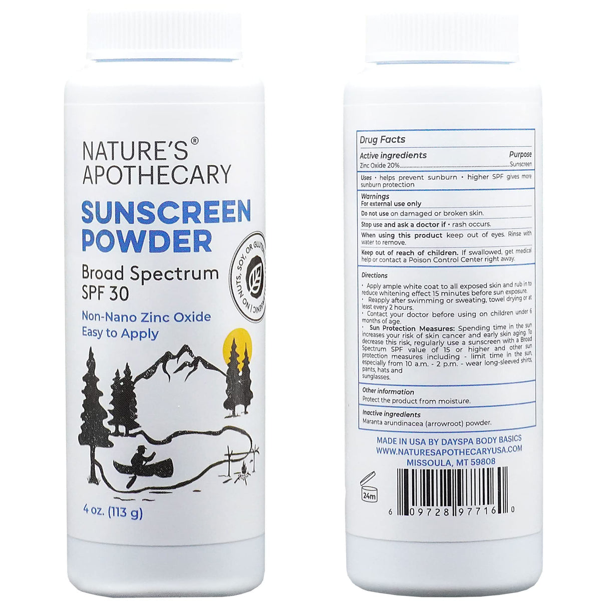 Nature's Apothecary open tin with loose zinc oxide powder ready to apply