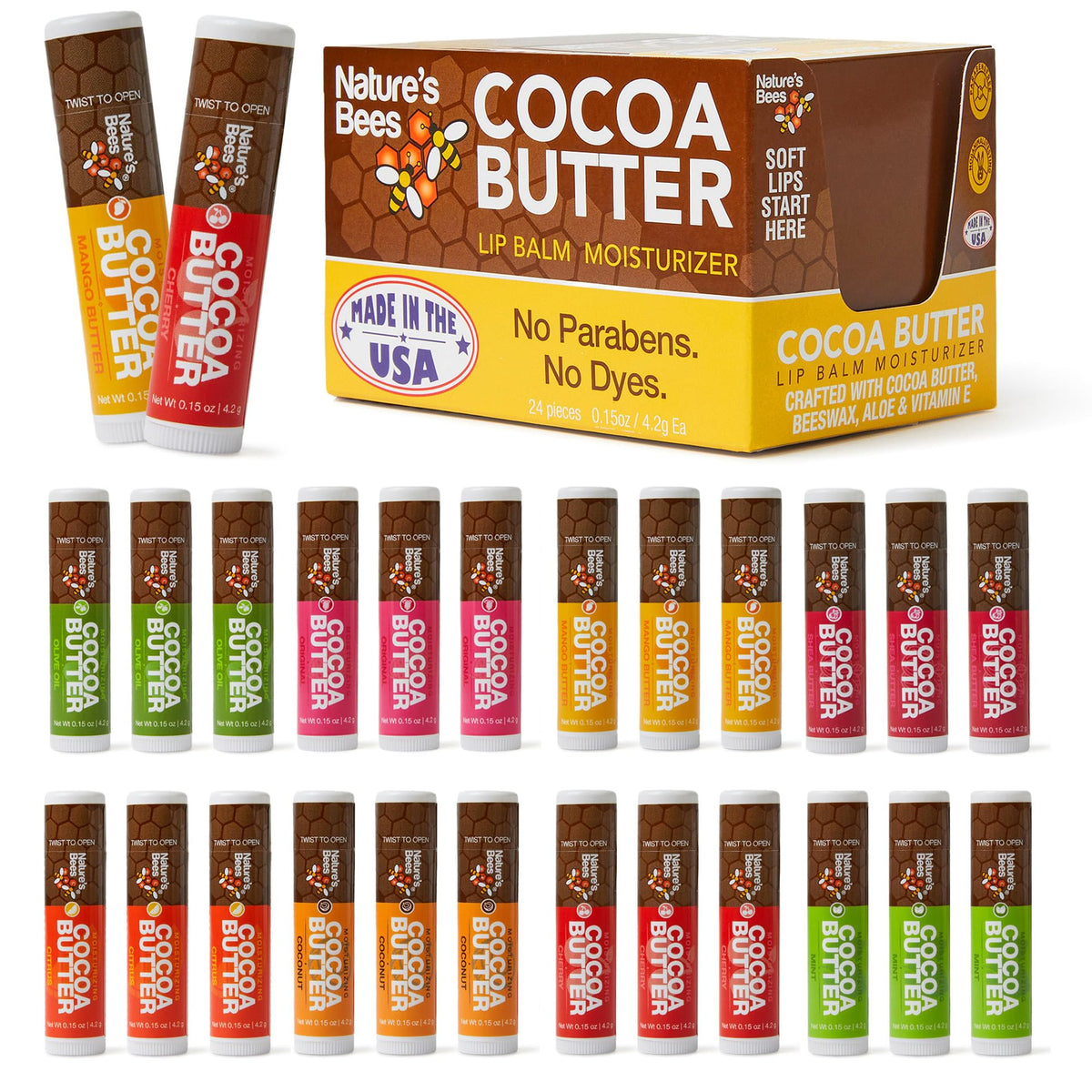 Nature's Bees front packaging showing 24-pack and flavor variety benefit convenience