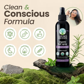 Nature's Brands 8 oz bottle next to hand to illustrate compact travel-friendly size